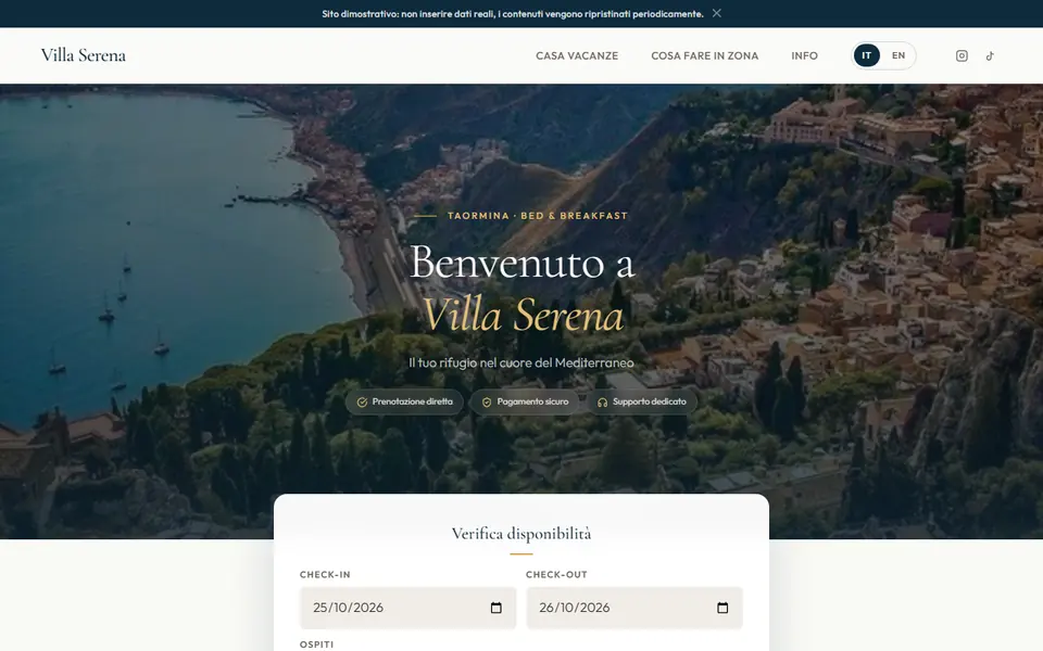 Schermata della demo Hotel e B&B